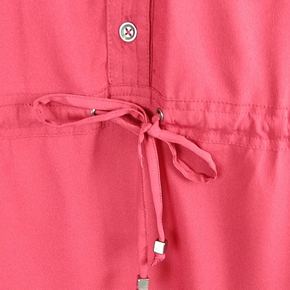 Red LS Drawstring Shirttail Adj. Sleeve Dress - Picture 4 of 12